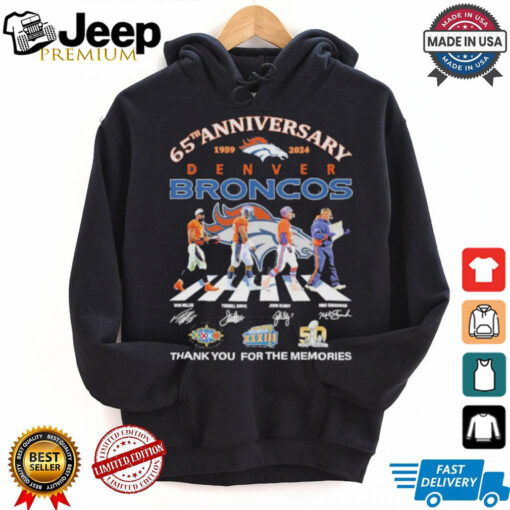 Denver Broncos 65th Anniversary 1959 2024 Legend Von Miller Terrell Davis John Elway And Mike Shanahan Signatures Shirt