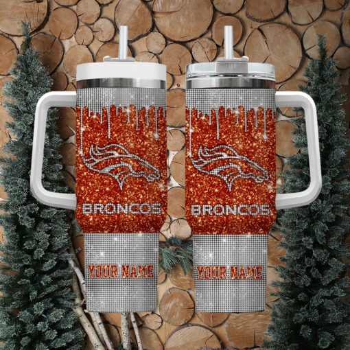 Denver Broncos Personalized NFL Glitter and Diamonds Bling 40oz Stanley Tumbler