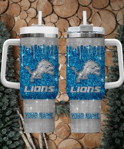 Detroit Lions Personalized NFL Glitter and Diamonds Bling 40oz Stanley Tumbler