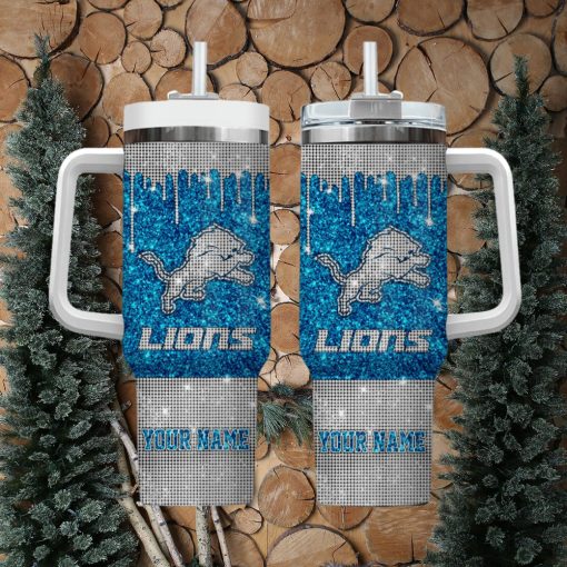 Detroit Lions Personalized NFL Glitter and Diamonds Bling 40oz Stanley Tumbler