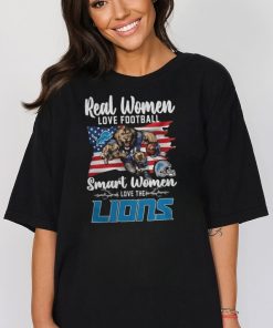 Detroit Lions Real Women Love Football Smart Women Love The Lions American Flag 2023 T Shirt