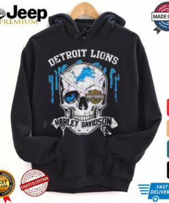 Detroit Lions Skull Logo harley davidson retro shirt