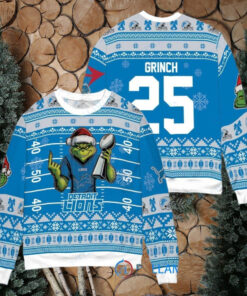 Detroit Lions x Grinch Christmas Dr. Seuss How the Grinch Stole Christmas with Super Bowl Trophy Custom Ugly Christmas Sweater