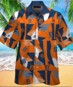 Detroit Tigers Geometric Burst Orange And Blue Hawaiian Shirt