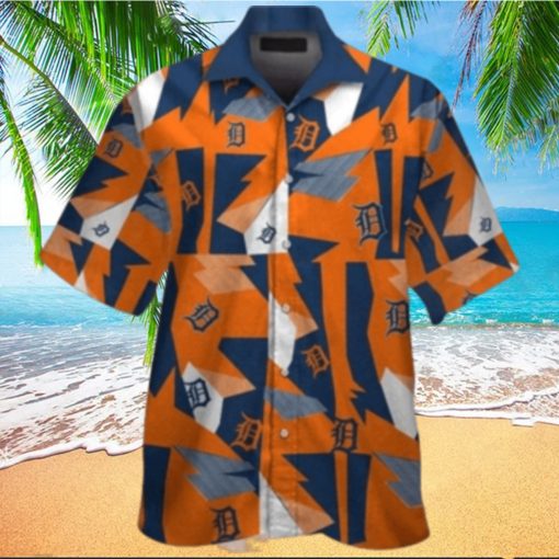 Detroit Tigers Geometric Burst Orange And Blue Hawaiian Shirt