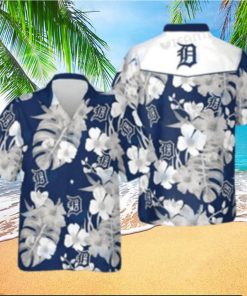 Detroit Tigers Monochrome Floral Blue Hawaiian Shirt