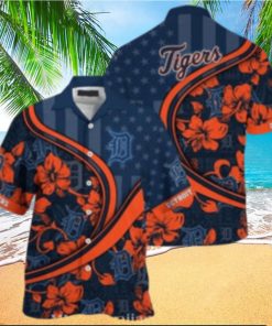 Detroit Tigers Starry Night Floral Orange And Navy Hawaiian Shirt