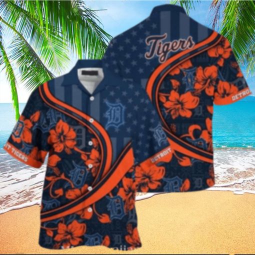 Detroit Tigers Starry Night Floral Orange And Navy Hawaiian Shirt