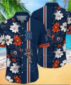 Detroit Tigers Tropical Navy Hawaiian Shirt With White Orange Floral Patterns