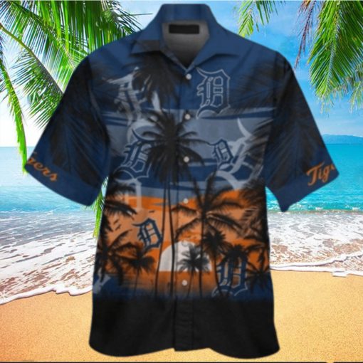 Detroit Tigers Tropical Palms Silhouetted Aloha Shirt