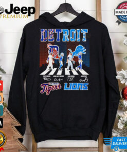 Detroit Tigers and Detroit Lions abbey road city skyline shirt