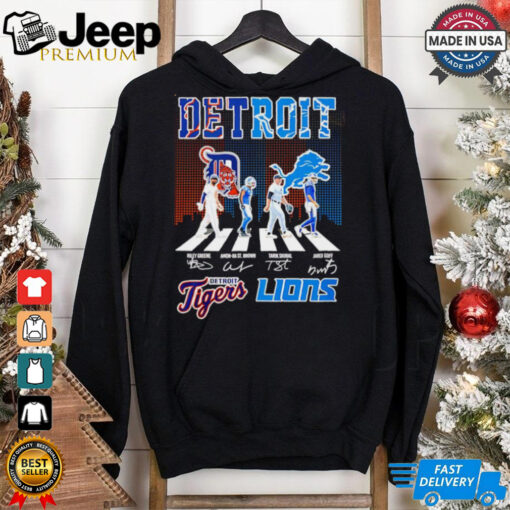 Detroit Tigers and Detroit Lions abbey road city skyline shirt