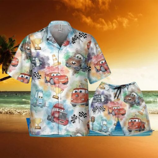 Disney Car Lightning Mcqueen Watercolor Seamless Hawaiian Shirt