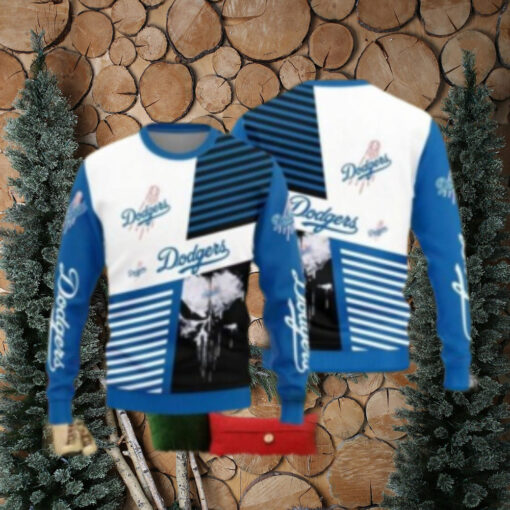 Dodgers Black And White Baseball Skull Ugly Sweater