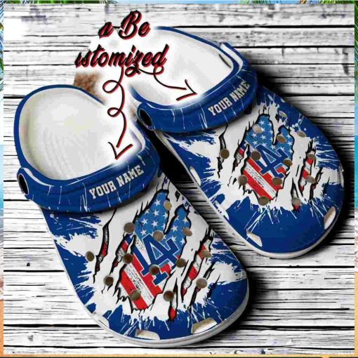 Dodgers Crocs Personalized LA Dodgers Baseball Ripped American Flag Clog Shoes Gift