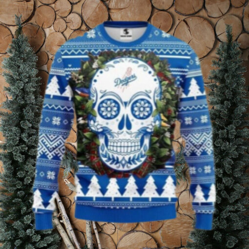 Dodgers Day Of The Dead Skull Ugly Christmas Sweater