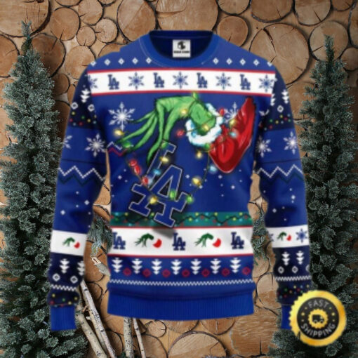 Dodgers Grinch Stealing Christmas Lights Ugly Sweater