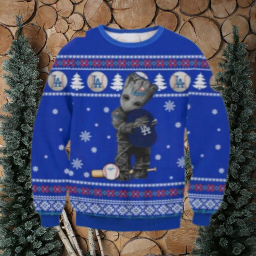 Dodgers Groot Hugging Baseball Christmas Ugly Sweater