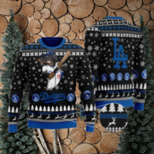 Dodgers Mascot Black Snowflake Ugly Christmas Sweater