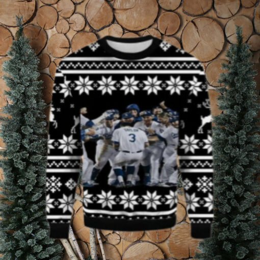 Dodgers Team Celebration Black Snowflake Ugly Sweater