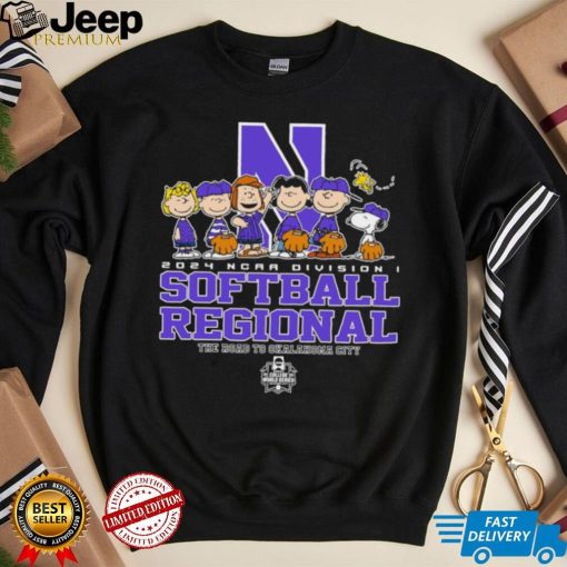 Peanuts characters 2024 NCAA division I softball regional Northwestern Wildcats logo shirt