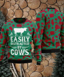 Easily Distracted By Cows Ugly Christmas Sweater