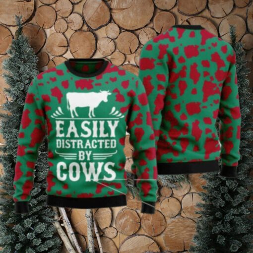 Easily Distracted By Cows Ugly Christmas Sweater