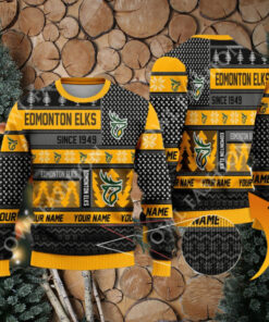 Edmonton Elks since 1949 Custom name CFL Yellow Ugly Sweater