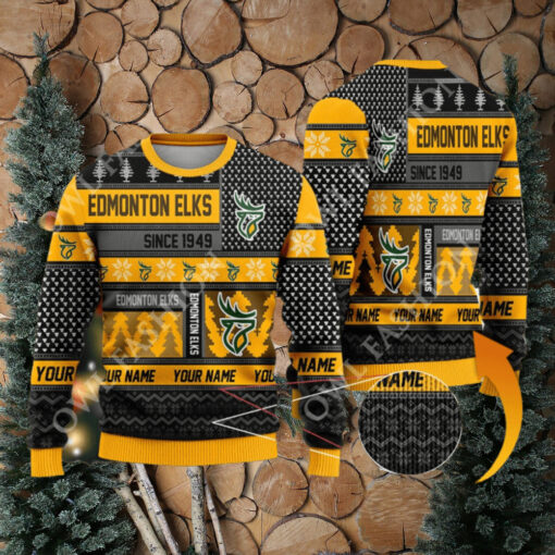 Edmonton Elks since 1949 Custom name CFL Yellow Ugly Sweater