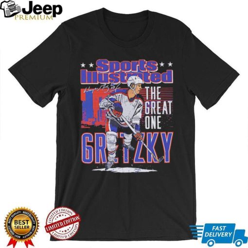 Edmonton Oilers Wayne Gretzky the great one sports illustrated and Edmonton skyline signature shirt