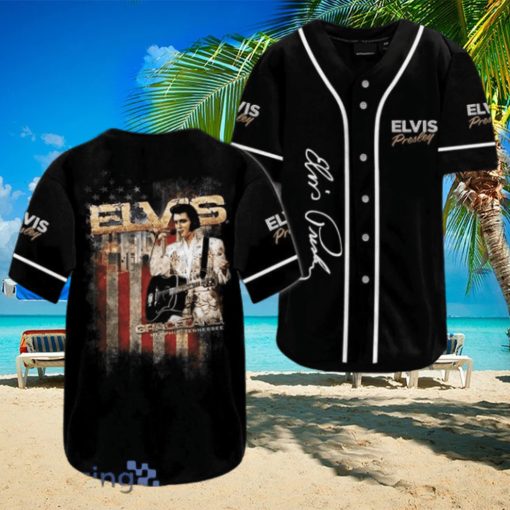 Elvis Presley US Flag Black Jersey Baseball Shirt Style Gift Shirt