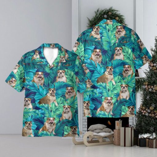 England Bulldog Tropical Leaves Pattern 3D Hawaiian Shirt Holiday Gift