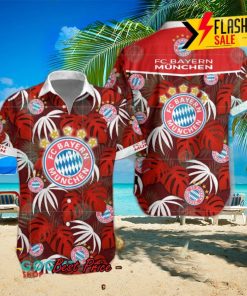 FC Bayern Munchen Big Logo Tropical Leaves Hawaiian Shirt