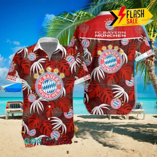 FC Bayern Munchen Big Logo Tropical Leaves Hawaiian Shirt