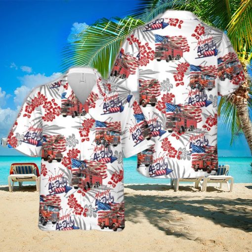 Fire Truck 4th Of July Hawaiian Shirt