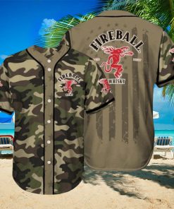 Fireball Cinnamon Whisky Camouflage Green Brown Baseball Jersey