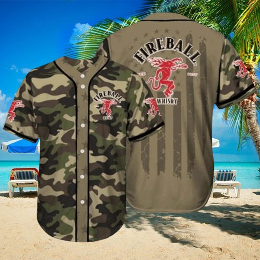 Fireball Cinnamon Whisky Camouflage Green Brown Baseball Jersey