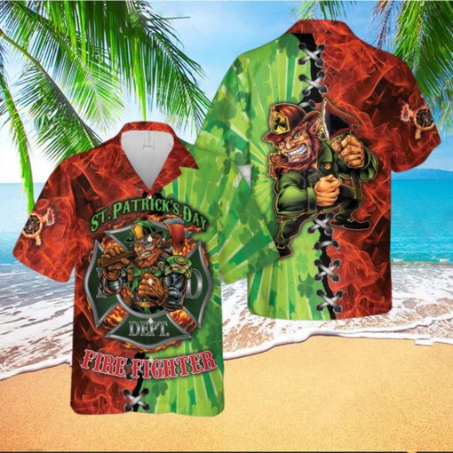 Firefighter Saint Patrick’s Day Leprechaun Hawaiian Shirt