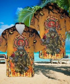 Firefighter Skull Halloween Hawaiian Shirt