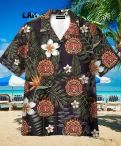 Firefighter Tropical Leaves Pattern Hawaiian Shirt