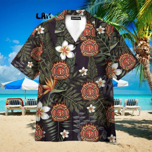 Firefighter Tropical Leaves Pattern Hawaiian Shirt