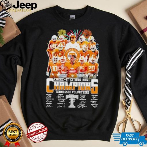 Fireworks 2023 Cheez It Citrus Bowl Champions Tennessee Volunteers signatures shirt