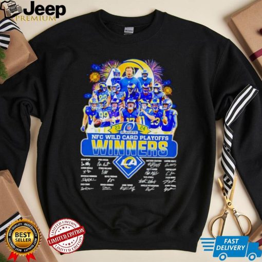 Fireworks Los Angeles Rams 23 24 NFC Wild Card Playoffs winners signatures shirt