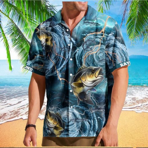 Fishing Bass Fish Types Whirlpool Ocean Aloha Shirts For Men   Custom Hawaiian Shirts