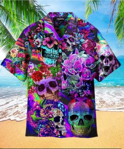 Flowers Hippies Colorful Skull Hawaiian Shirt