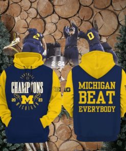 Football National Champions Michigan Beat Everybody 2023 Blue Yellow Design 3D Hoodie