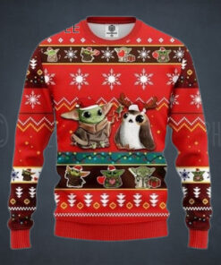 Funny Baby Yoda Santa And Frog Christmas Ugly Sweater