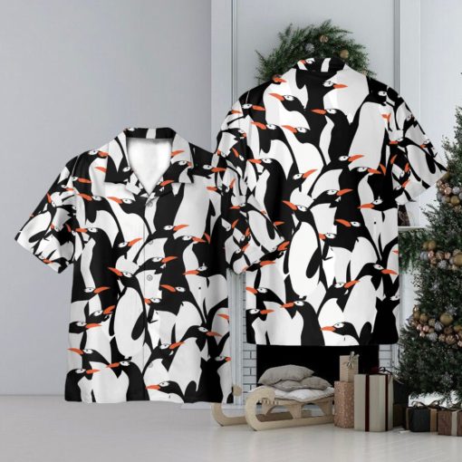 Funny Penguin Pattern Black White 3D Hawaiian Shirt Holiday Gift