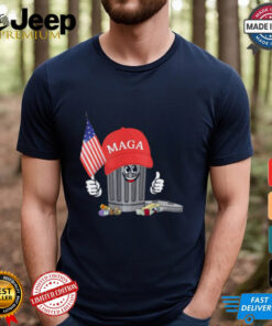 Funny Trump MAGA Garbage Can Cartoon Character American Flag T Shirt