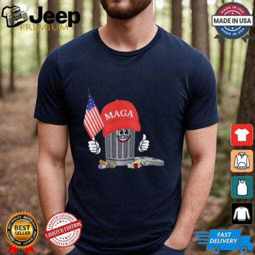 Funny Trump MAGA Garbage Can Cartoon Character American Flag T Shirt